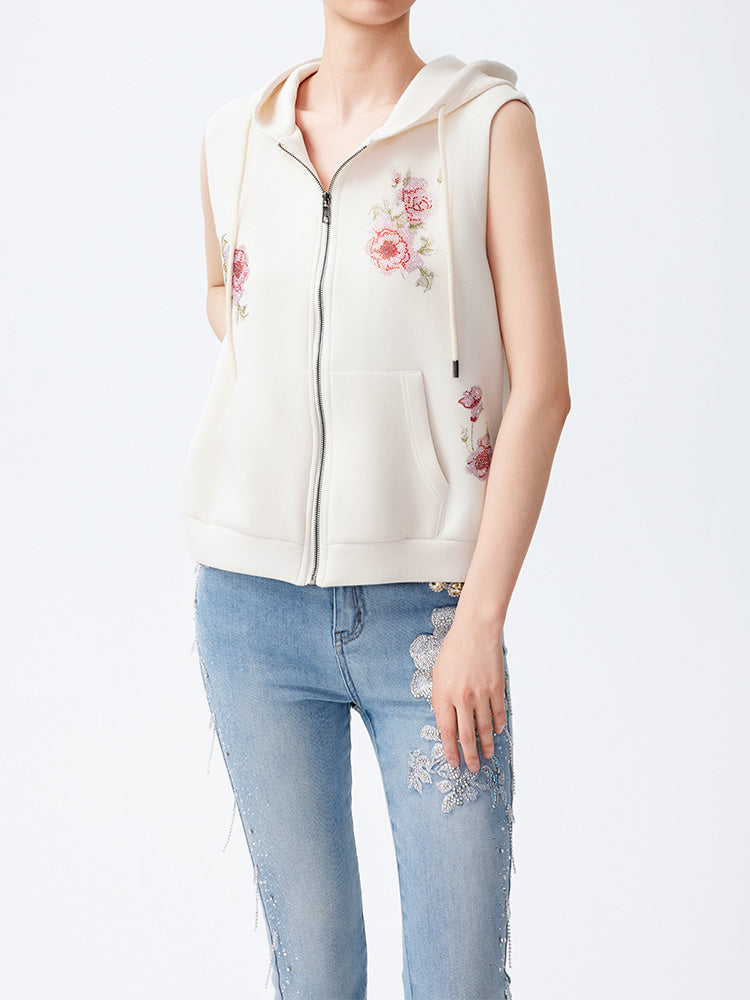 TCH Rhinestone Floral Graphic Print Zipper Vest