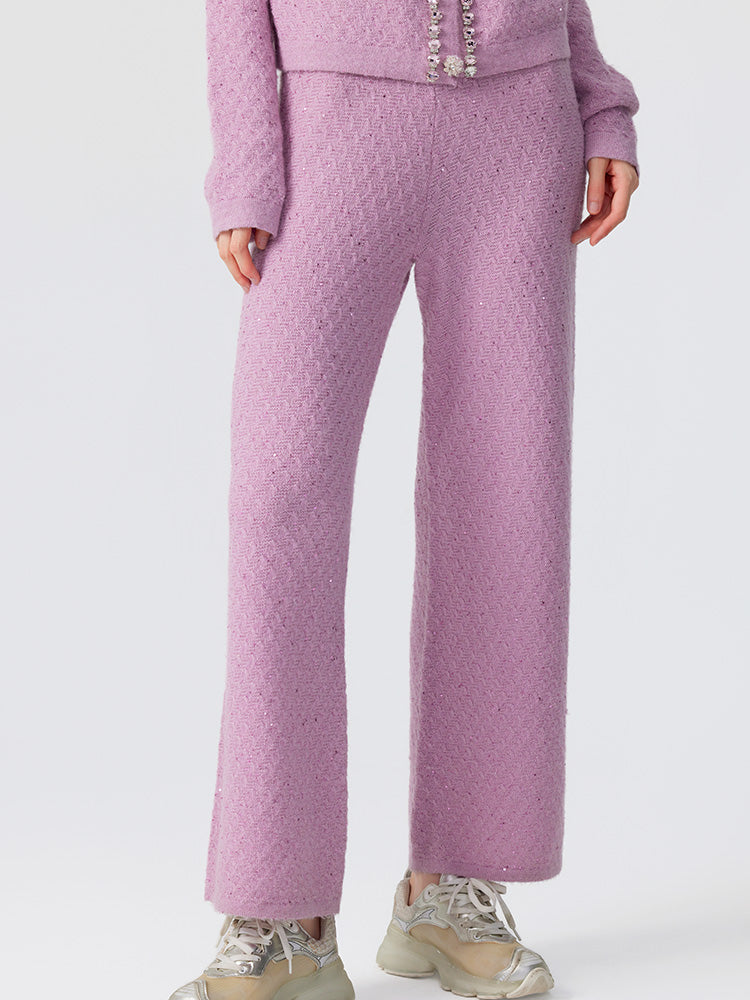 TCH Sequins Pink Cableweave Wide-Leg Pants