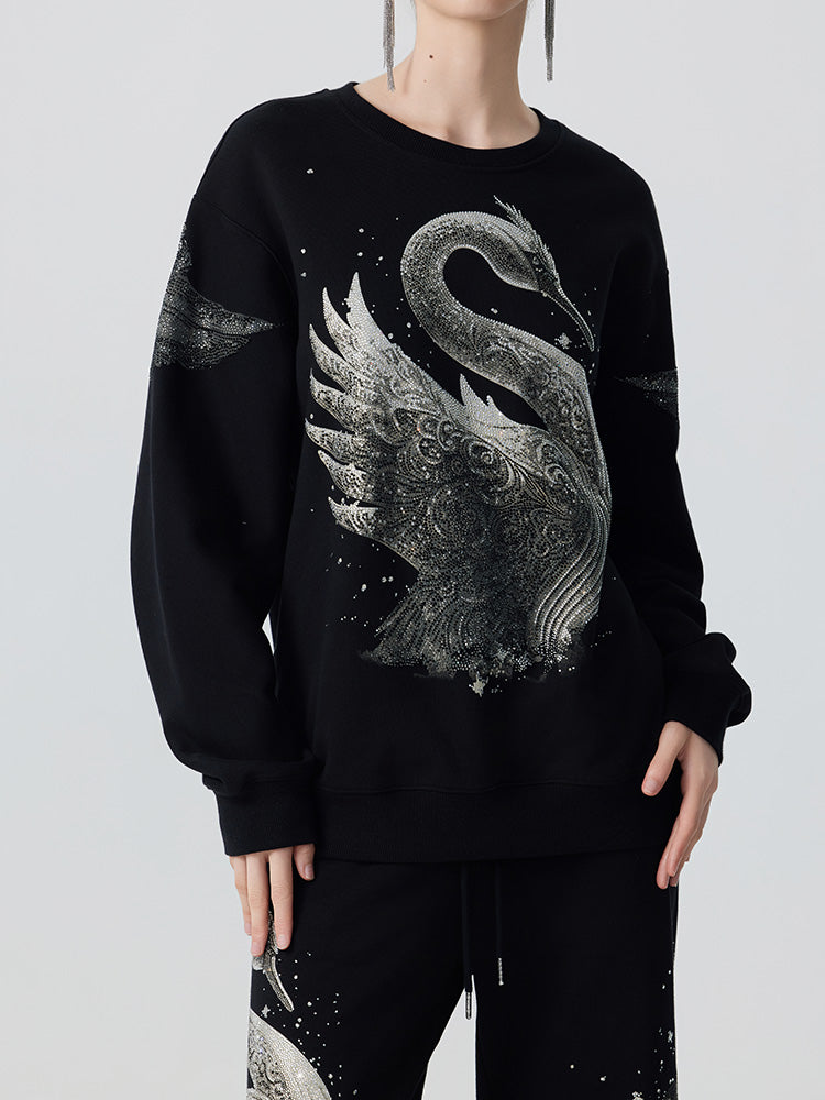 TCH Graphic Rhinestone Swan Unisex Sweatshirt with Wings