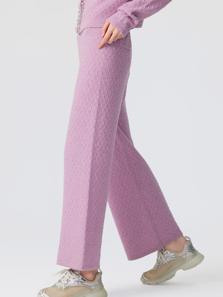 TCH Sequins Pink Cableweave Wide-Leg Pants