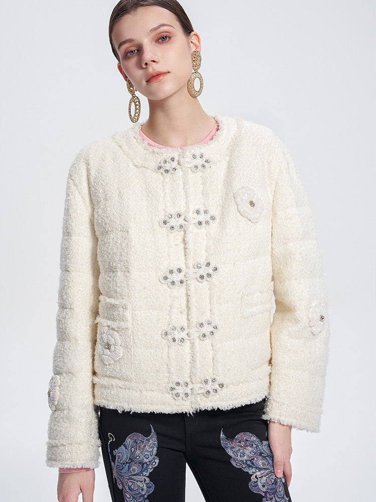 TCH Rhinestone Button Braided Tweed Jacket