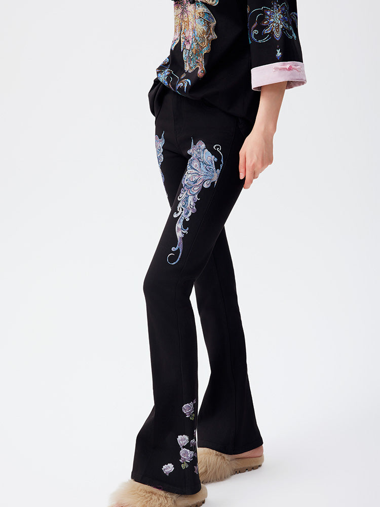 TCH Rhinestone Butterfly High-Waisted Flared Pants