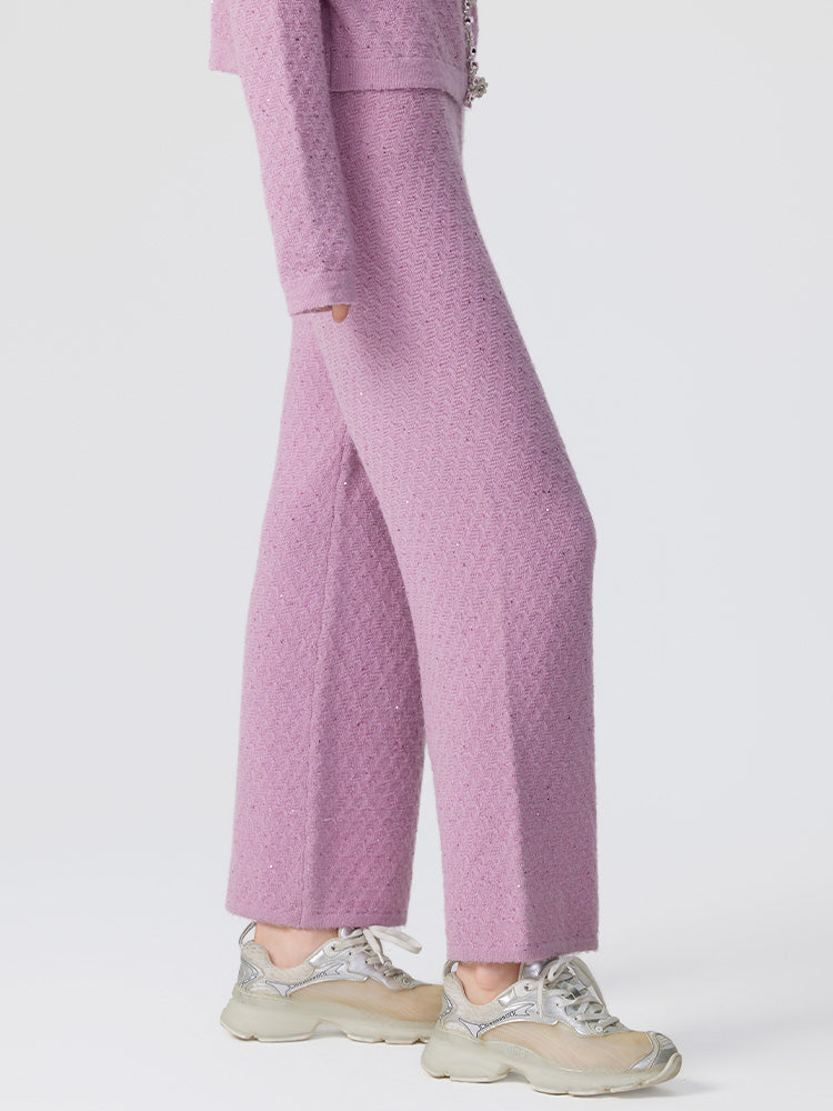 TCH Sequins Pink Cableweave Wide-Leg Pants