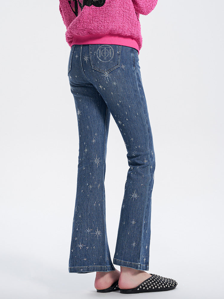 TCH Rhinestone Graphic High-Waisted Flared Jeans