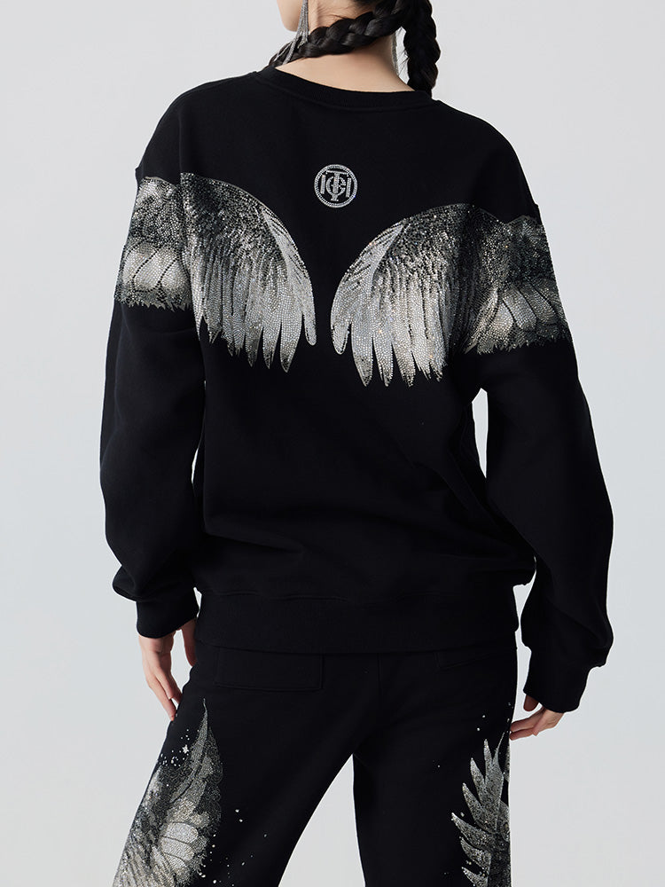 TCH Graphic Rhinestone Swan Unisex Sweatshirt with Wings