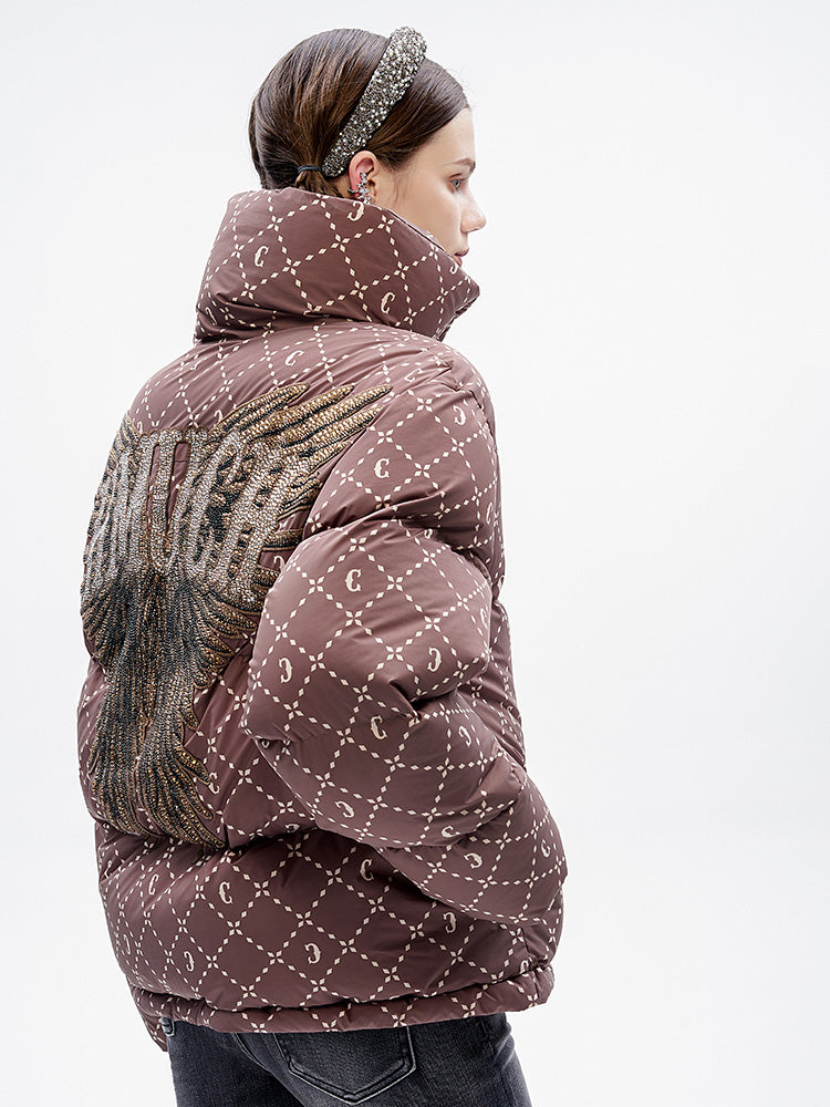 TCH Allover Print Rhinestone Wings Puffer Coats