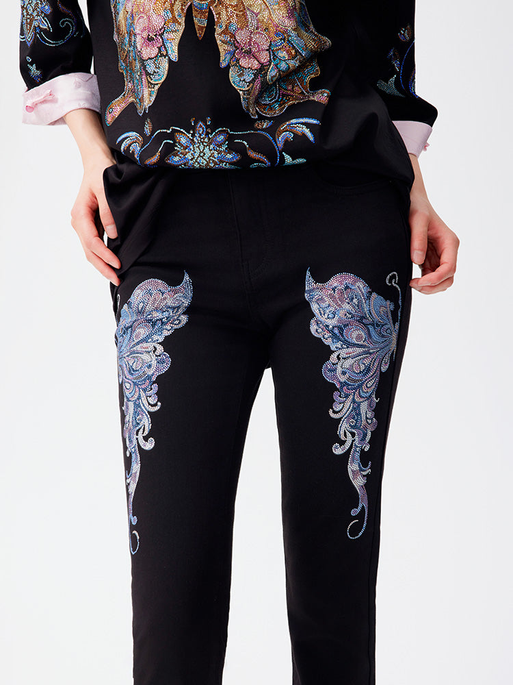 TCH Rhinestone Butterfly High-Waisted Flared Pants