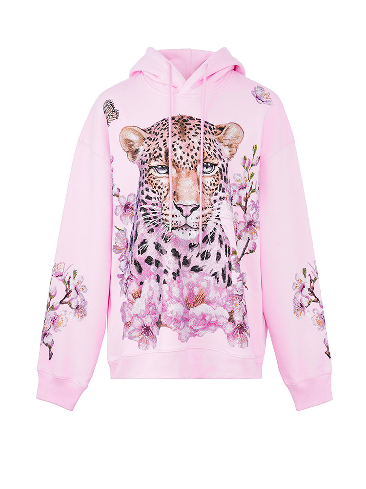 TCH Luxury Rhinestone Leopard Sparkle Flower Short Sleeve Top / Hoodie