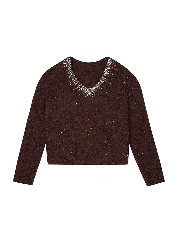 TCH Crystal-Embellished V-Neck Sweater in Sequins
