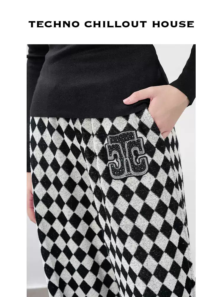 TCH Plaid Graphic Rhinestone Wide Leg Pants