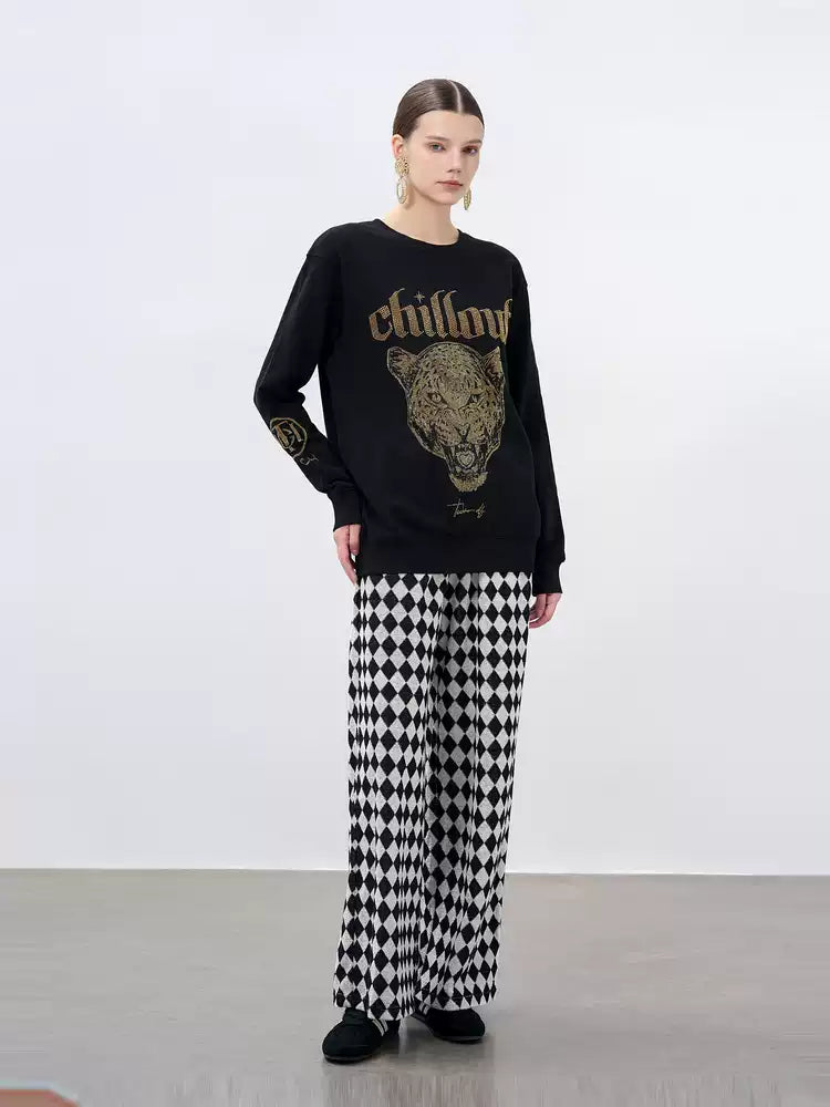TCH Plaid Graphic Rhinestone Wide Leg Pants