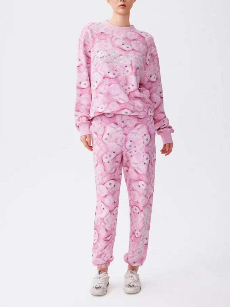 TCH Rhinestone Teddy Tie Dye 2 Piece Top& Pants Loungewear Set