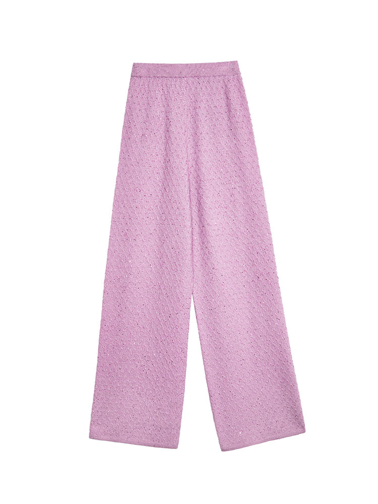 TCH Sequins Pink Cableweave Wide-Leg Pants