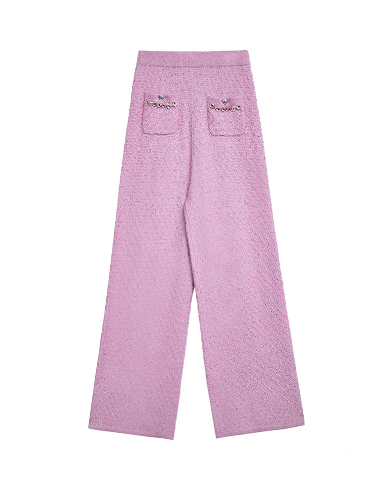 TCH Sequins Pink Cableweave Wide-Leg Pants