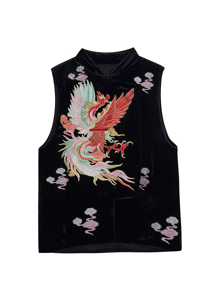 TCH Pattern Embroidered Rhinestone Vintage Vest