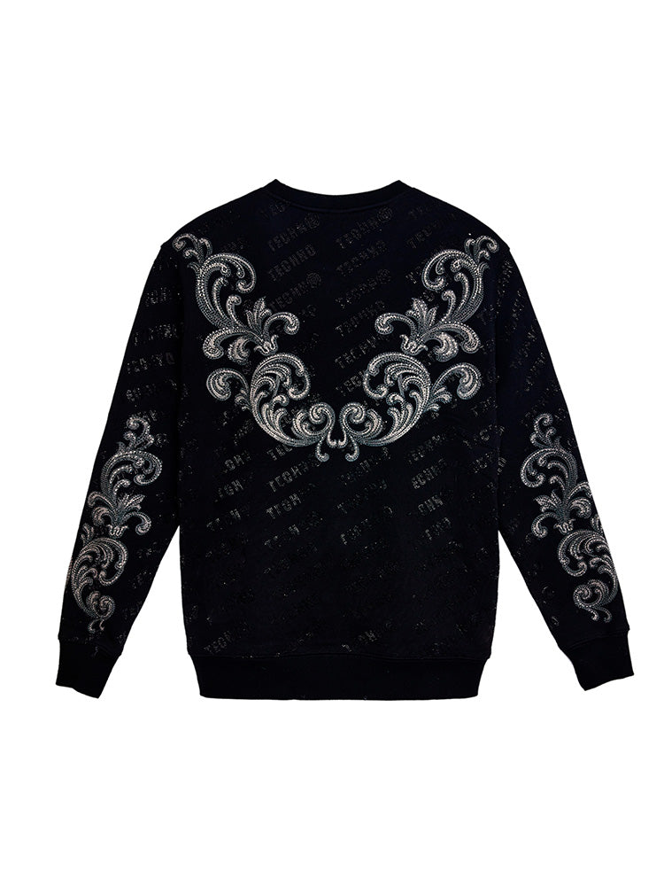 TCH Baroque Rhinestone Logo Print Sweatshirts Black