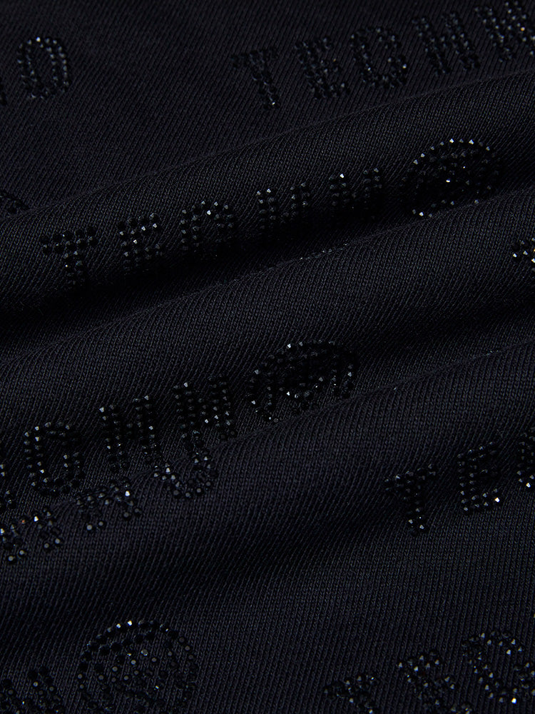 TCH Baroque Rhinestone Logo Print Sweatshirts Black