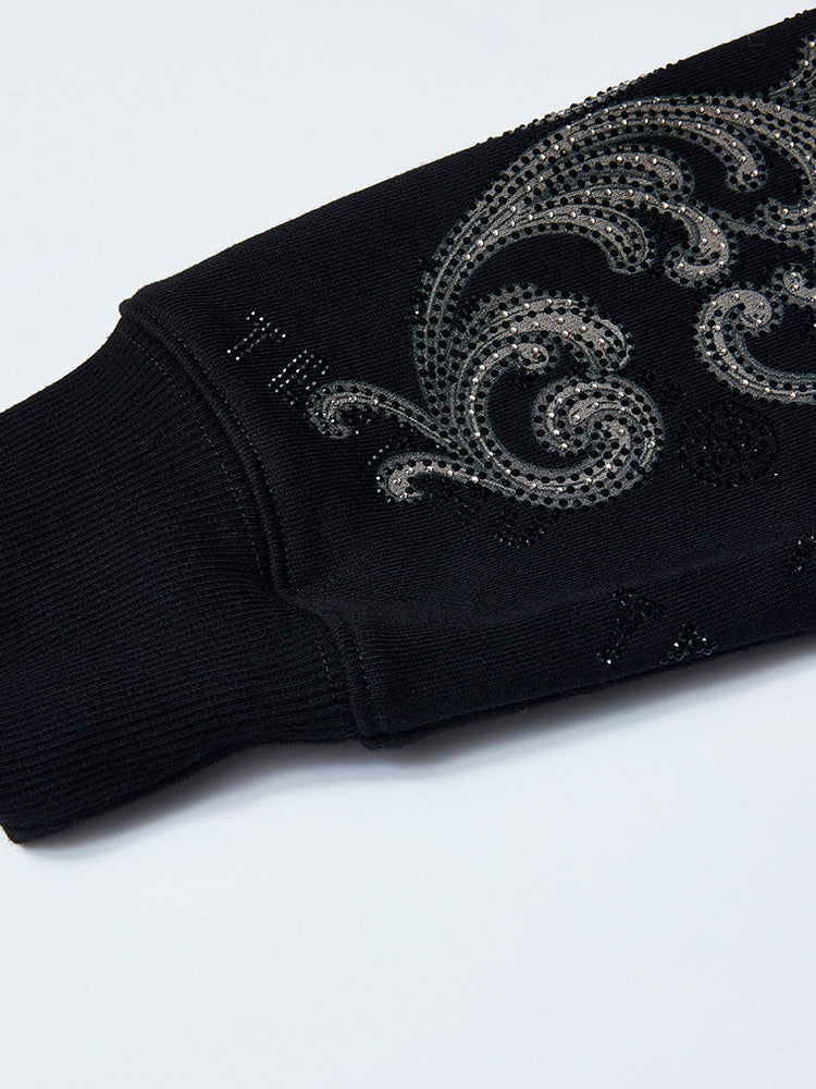 TCH Baroque Rhinestone Logo Print Sweatshirts Black