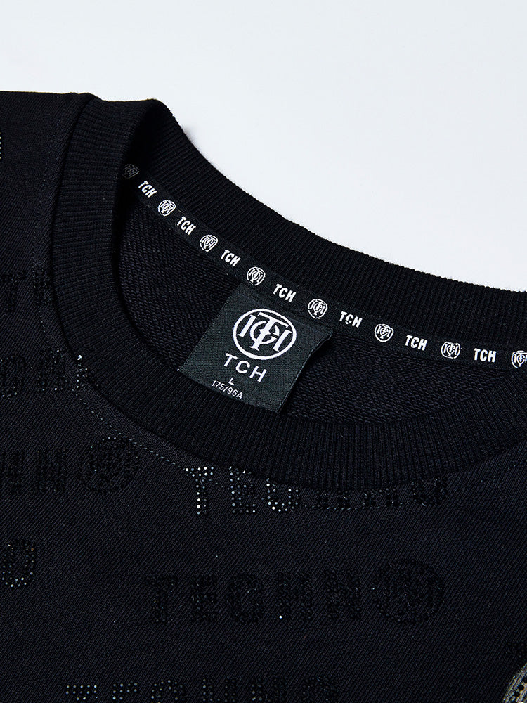 TCH Baroque Rhinestone Logo Print Sweatshirts Black
