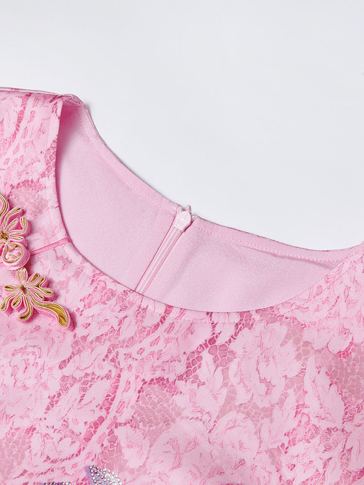 TCH Rhinestone Jacquard Floral Feather Trim Mini Dress