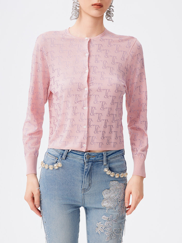 TCH Allover Rhinestone Button Sparkle Knit Top