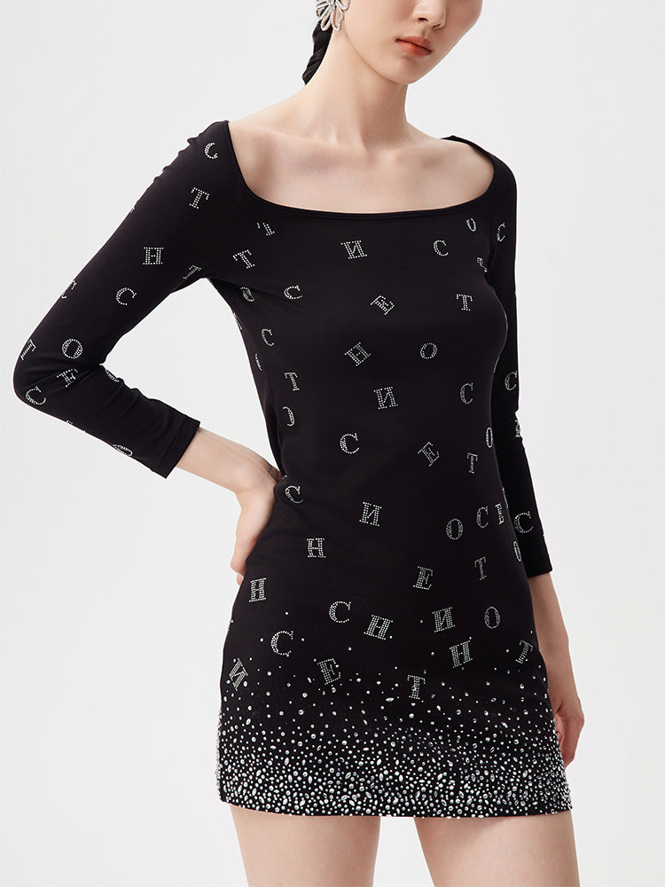 TCH Luxury Print Rhinestone Party Bodycon Mini Dress