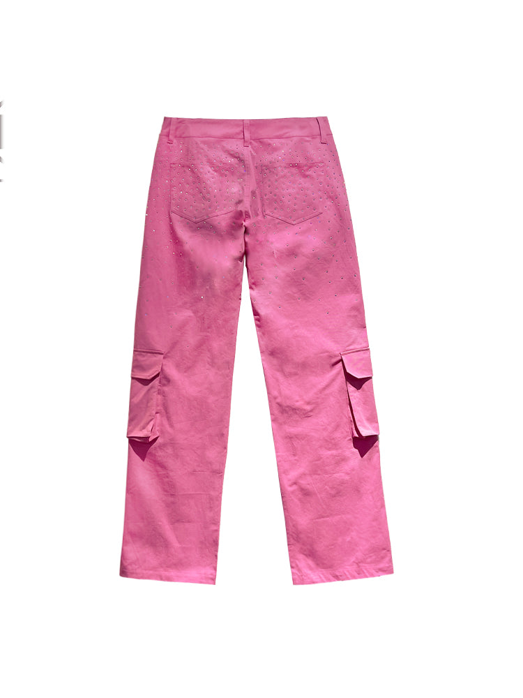 tch pink rhinestone straight leg cargo pants pink HighEnd Luxury Streetwear Brand Official Showcase