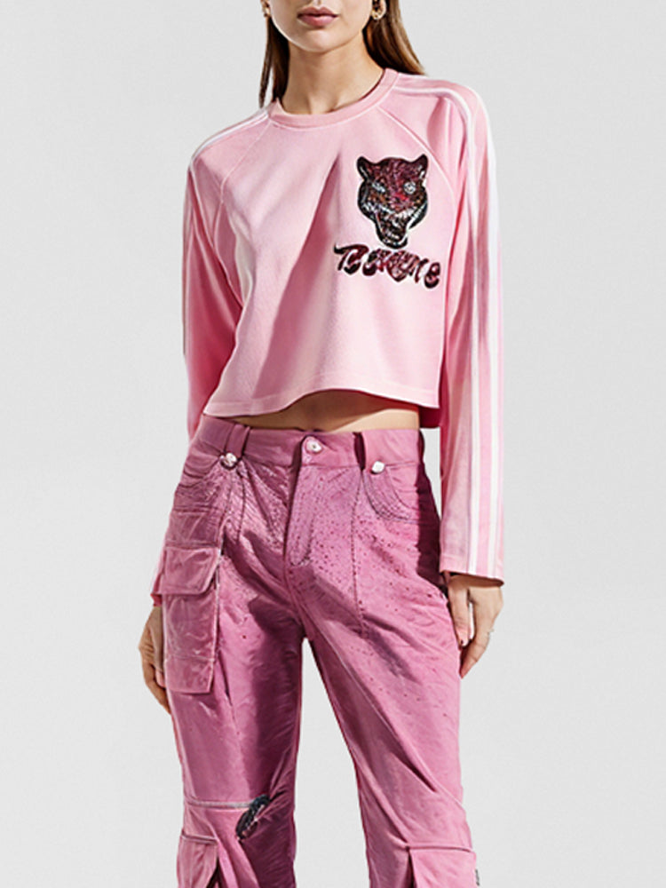 TCH Rhinestone Pink Leopard Cropped Sweatshirt