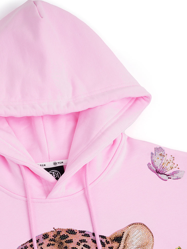 TCH Luxury Rhinestone Leopard Sparkle Flower Short Sleeve Top / Hoodie
