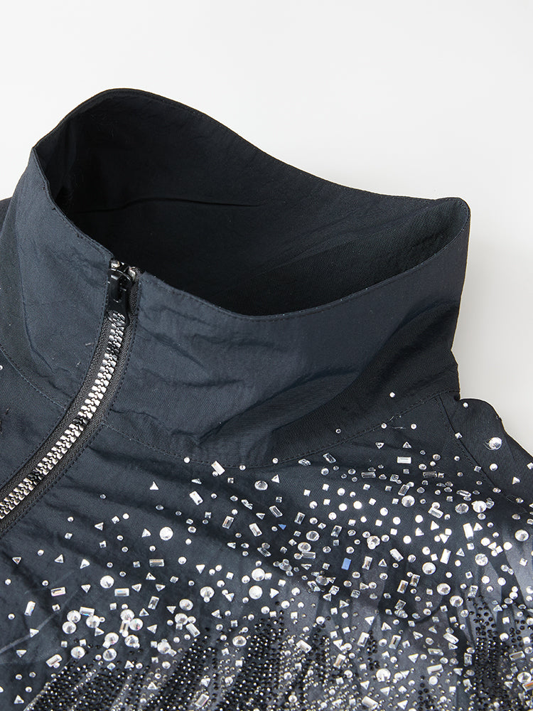 TCH Rhinestone Wings Sleeve Zip Up Jacket
