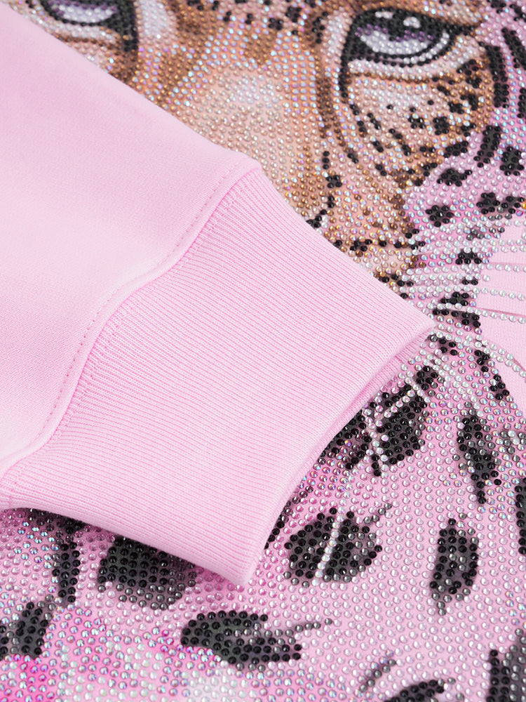 TCH Luxury Rhinestone Leopard Sparkle Flower Short Sleeve Top / Hoodie