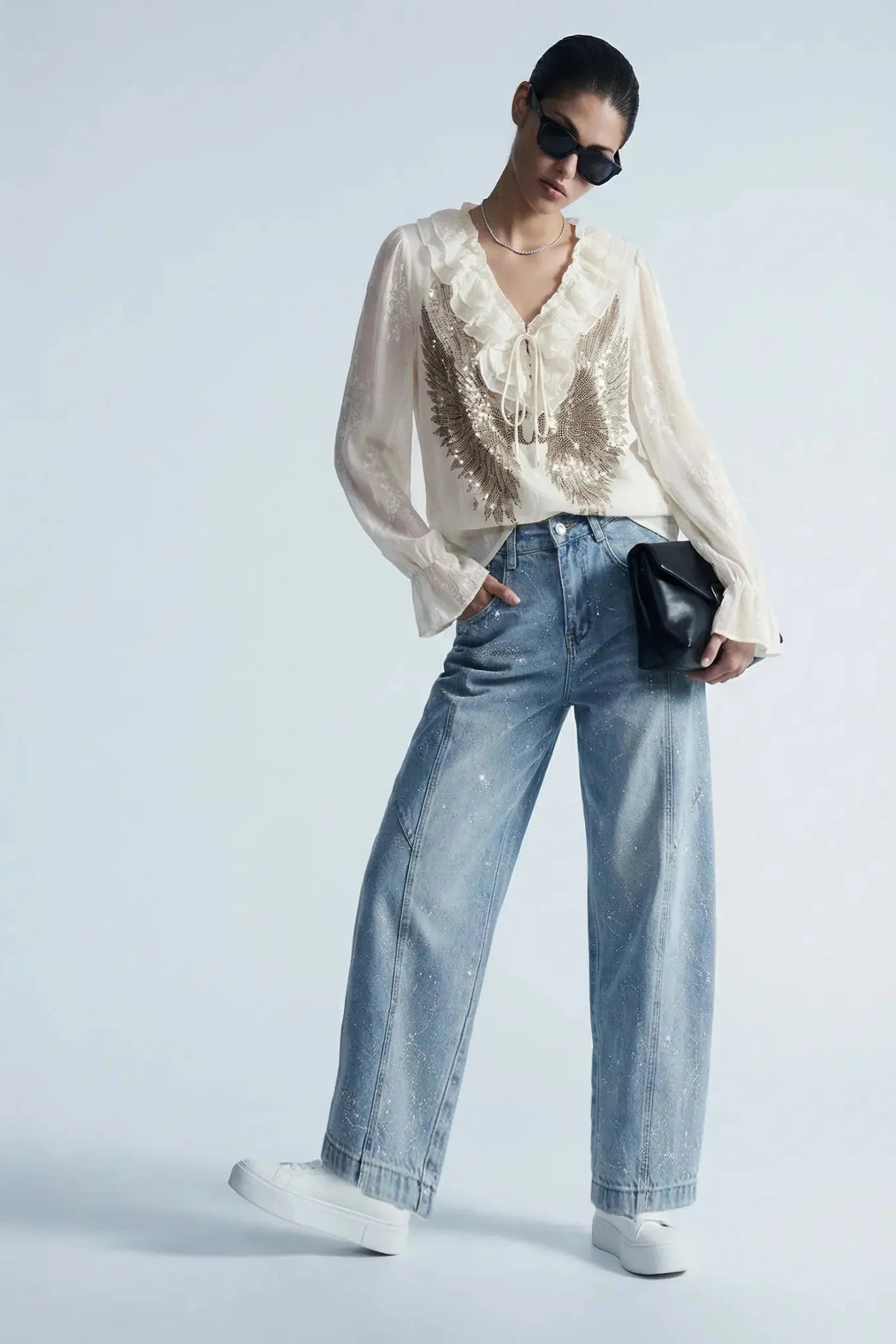 TCH Angel Wings Rhinestone Ruffle Blouse: When Soft Tulle Learns to Shine