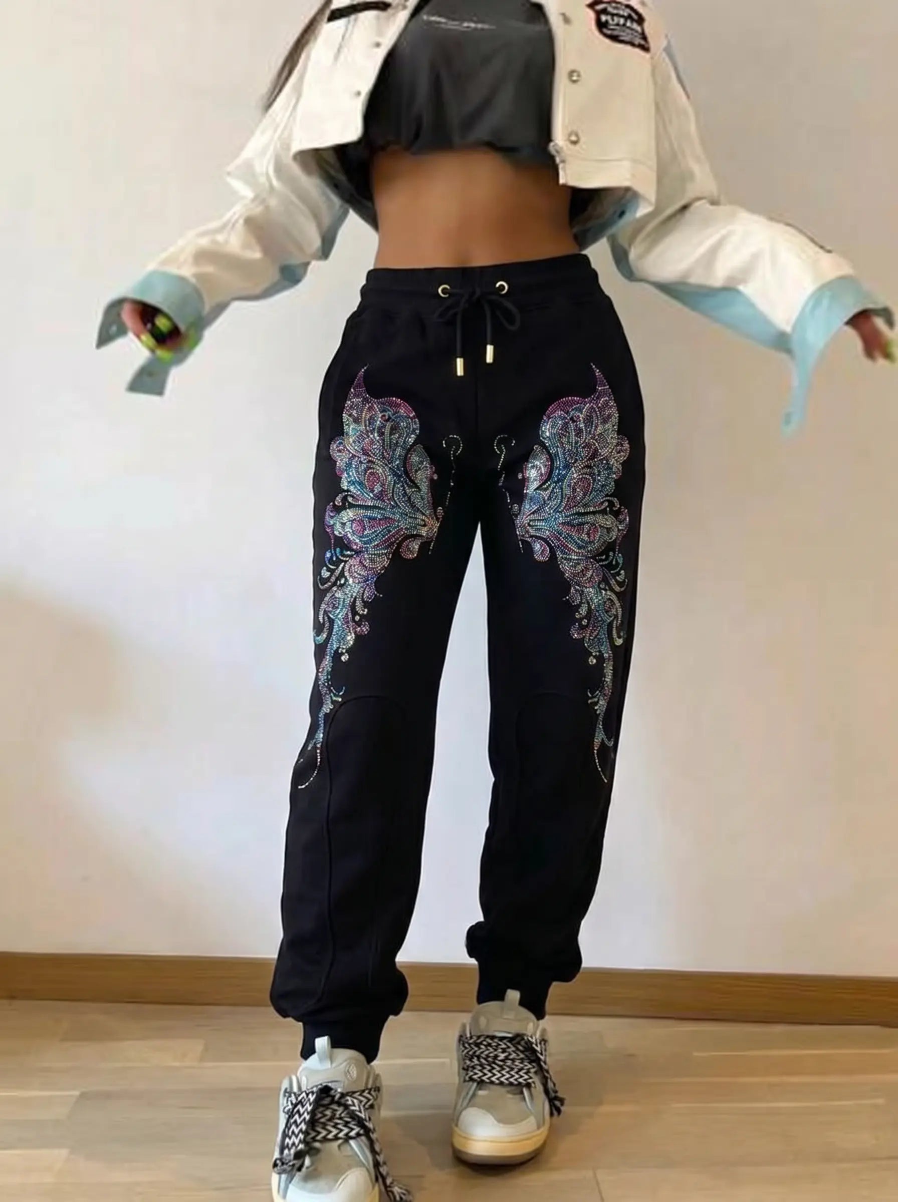 TCH Butterfly Rhinestone Graphic Black Jogger Pants: Where Everyday Comfort Meets Luxe Streetwear