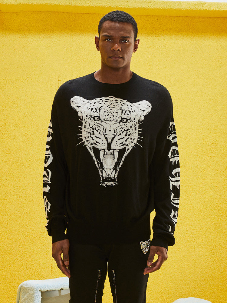 TCH Fashion Graphic Black Pullover Sweatshirt: When Leopard Print Meets Lettering, Everyday Style Gets a Wild Edge