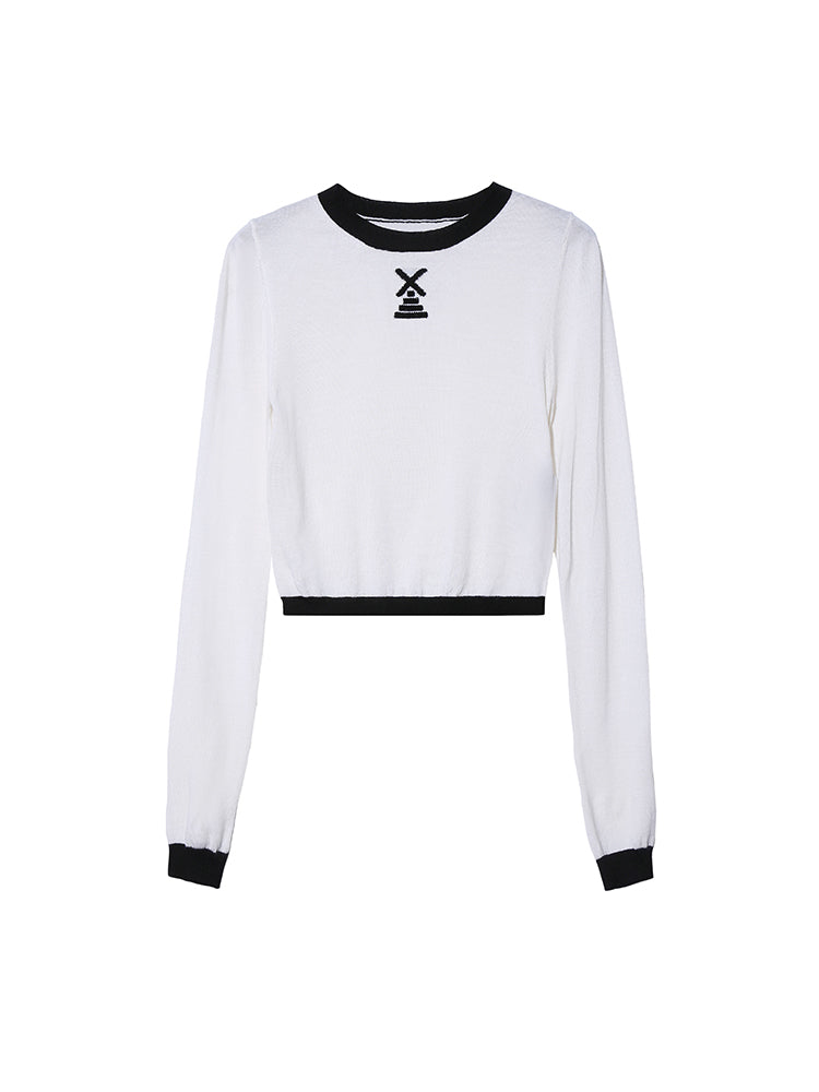 TCH Ribbed Embroidery Crew Neck Basic Sweater Top
