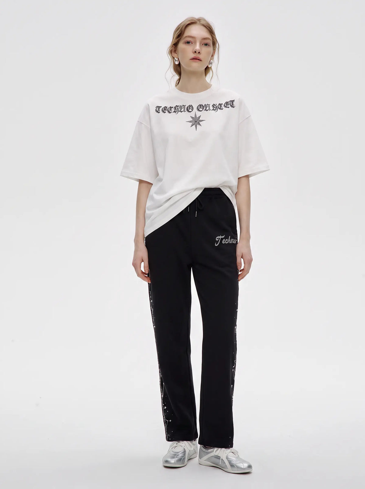 TCH Rhinestone Techno Graphic Oversized T-Shirt