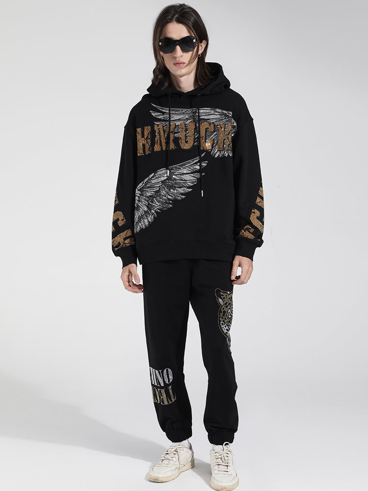 TCH Men's Angel Wings Rhinestone Letter Hoodie