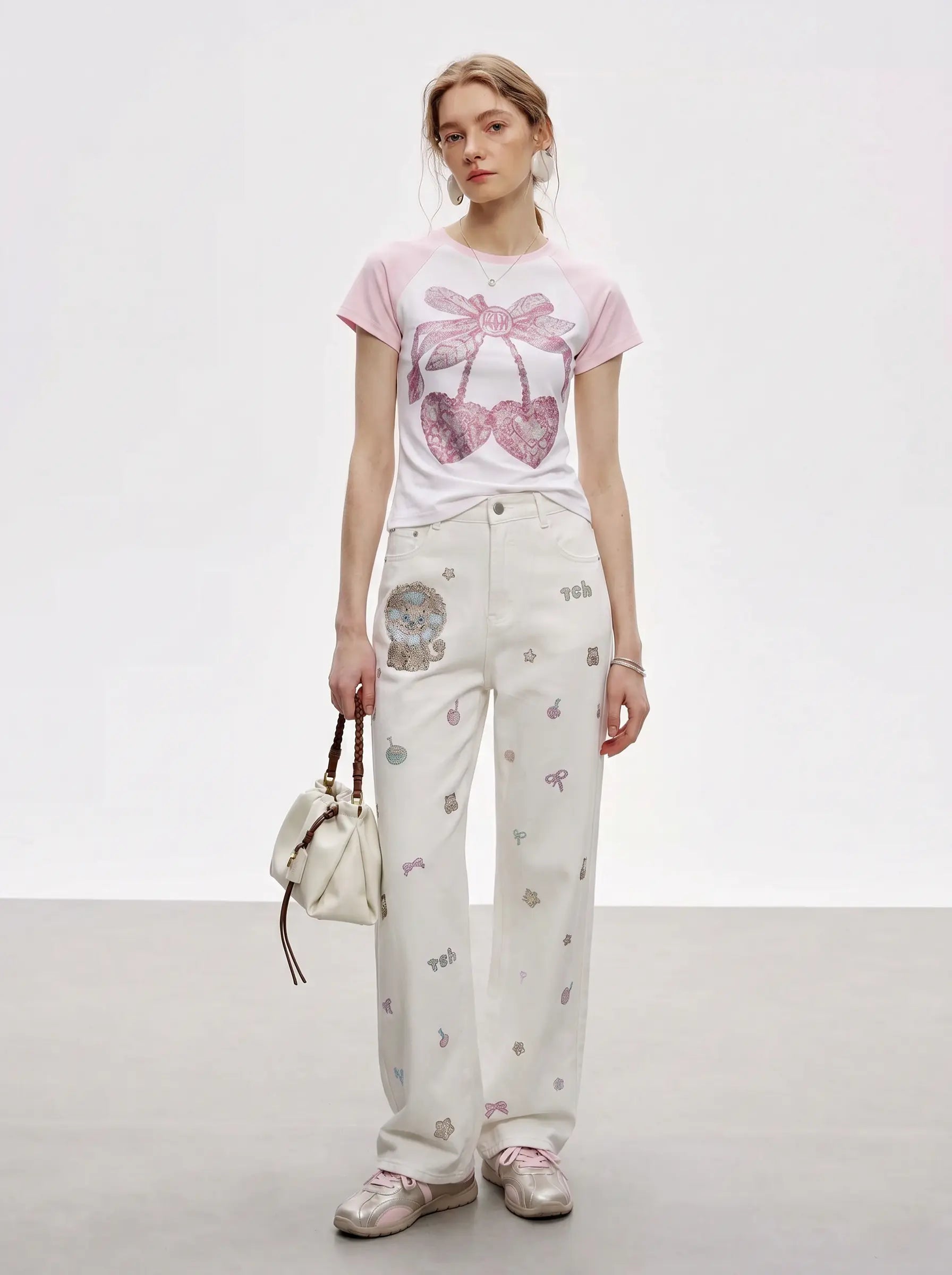 TCH Pink Bow Rhinestone Graphic Raglan T-Shirt