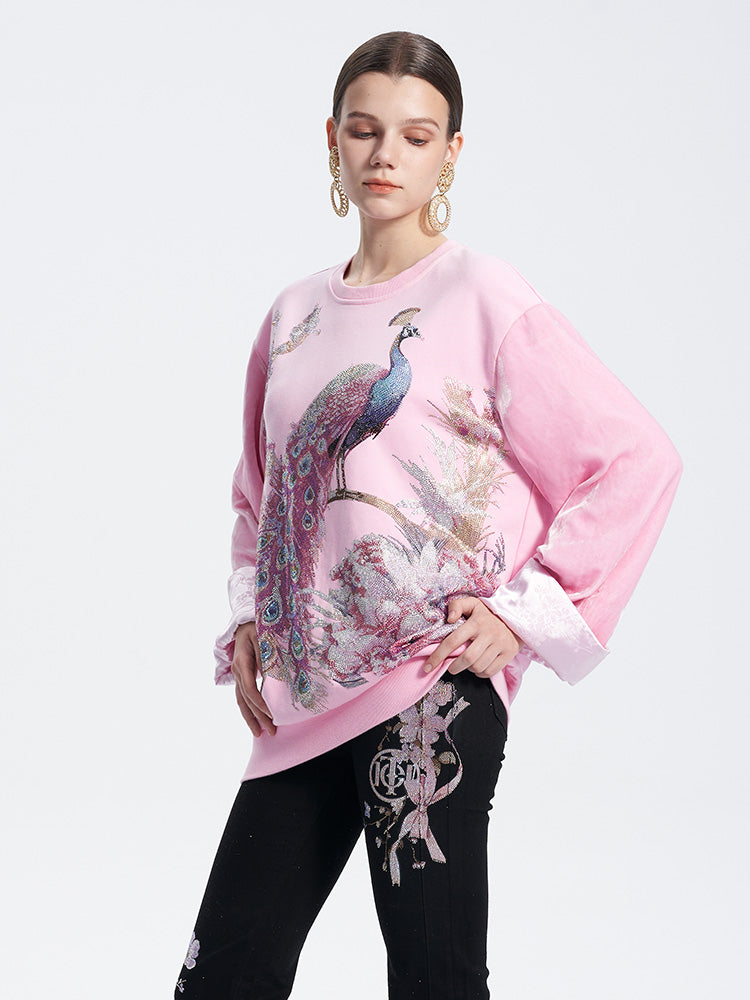 TCH Luxury Rhinestone Peacock Graphic Pullover Top
