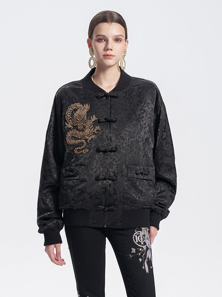 TCH Rhinestone Dragon Jacquard Velvet Retro Jacket