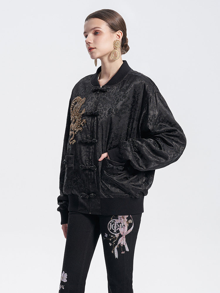 TCH Rhinestone Dragon Jacquard Velvet Retro Jacket