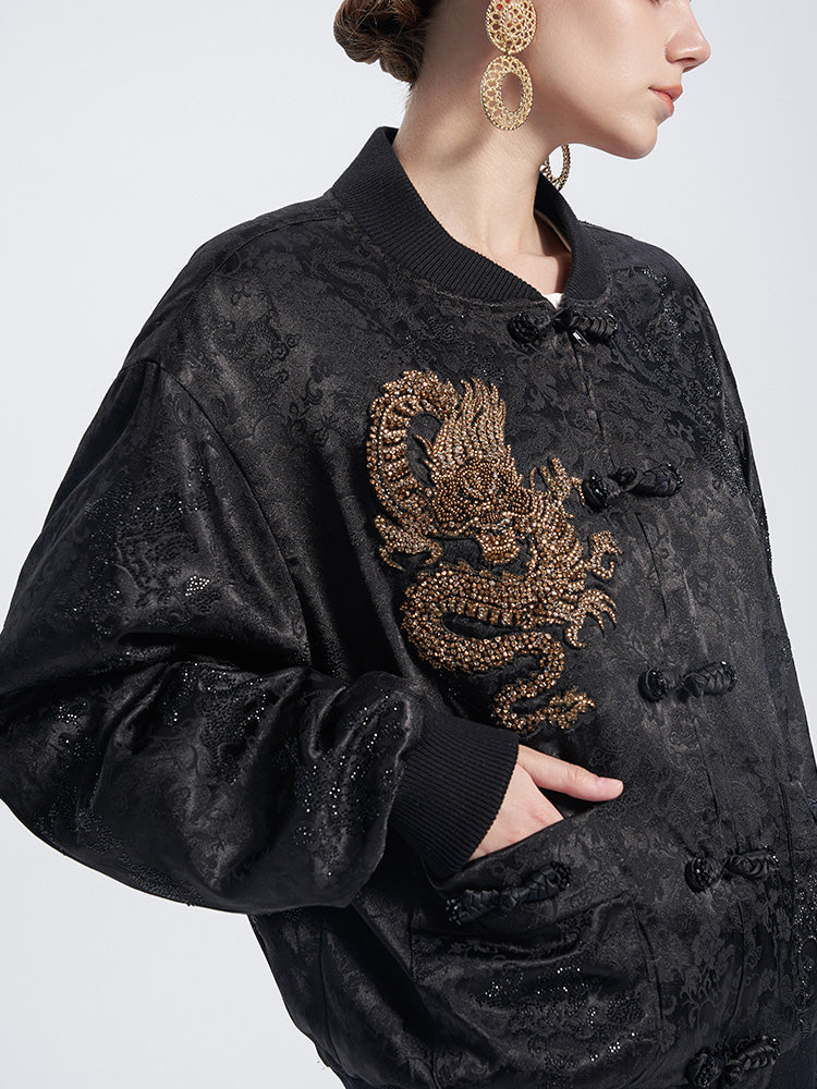 TCH Rhinestone Dragon Jacquard Velvet Retro Jacket