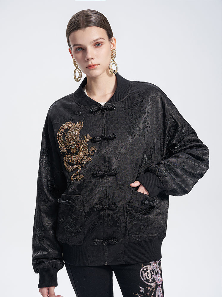 TCH Rhinestone Dragon Jacquard Velvet Retro Jacket