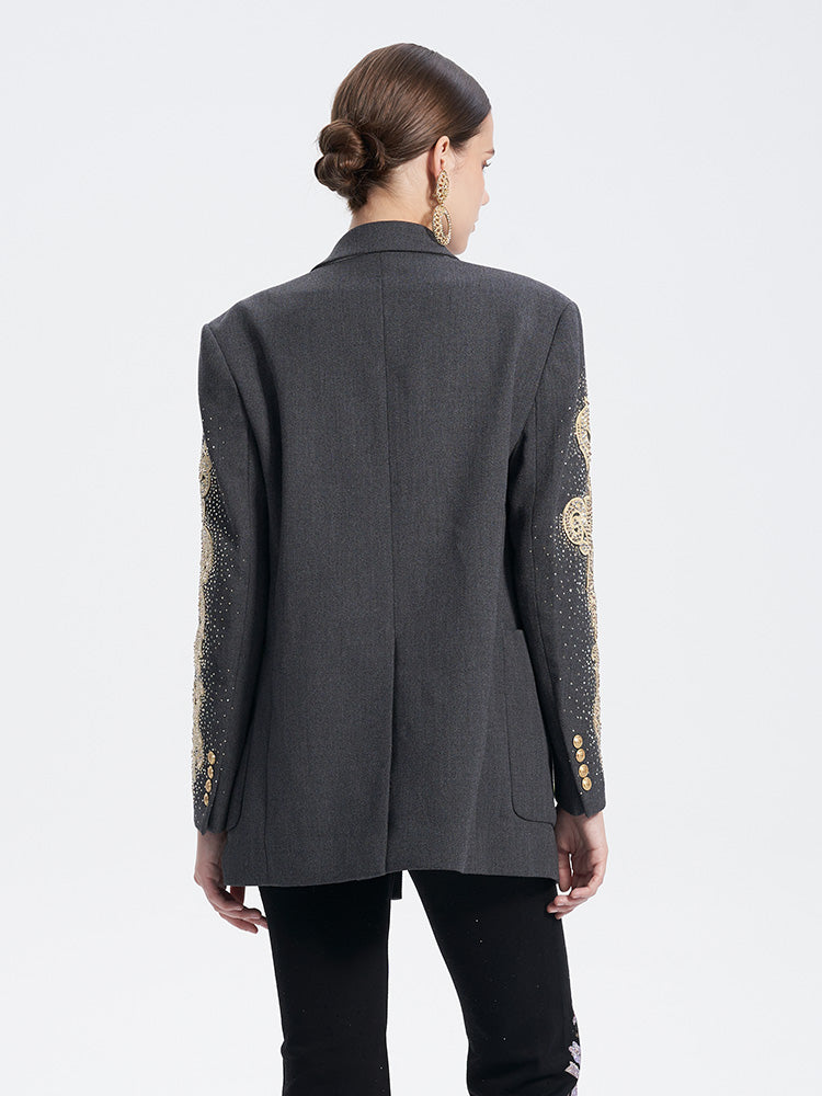 TCH Rhinestone Double Breasted Sparkling Graphic Blazer