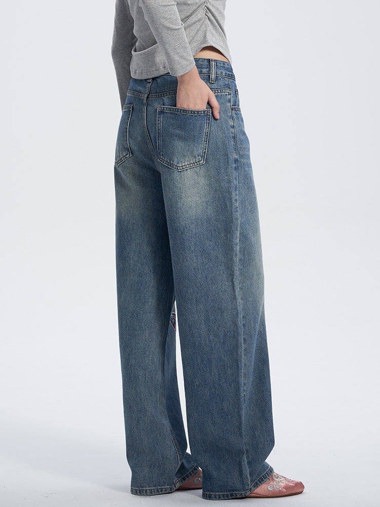 TCH Crystal Embroidered Butterfly Wide Leg Jeans