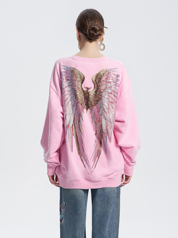 TCH Cross Graphic Rhinestone Wings Sweatshirt