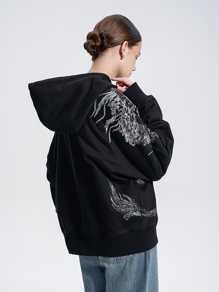 TCH Unisex Rhinestone Dragon Graphic Fleece Hoodie