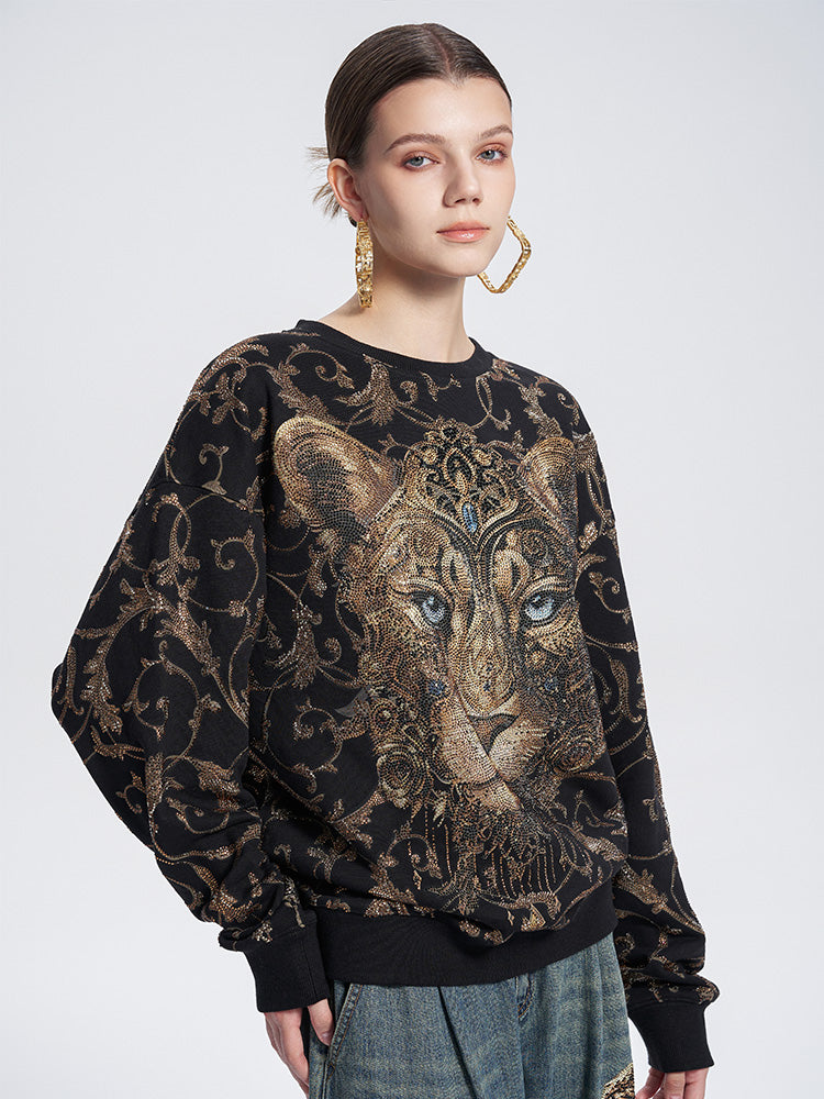 TCH Luxury Baroque Rhinestone Lion Sweatshirt