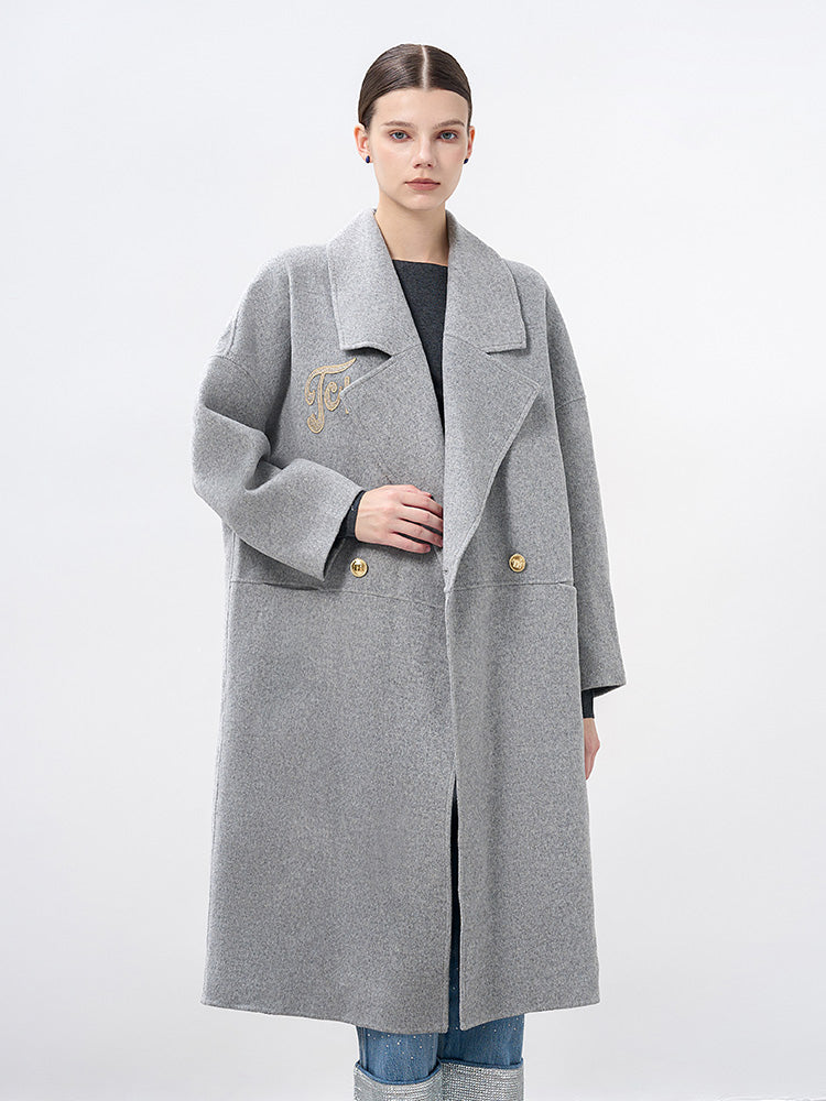 TCH Wings Rhinestone Wool Trench Coat with Gray