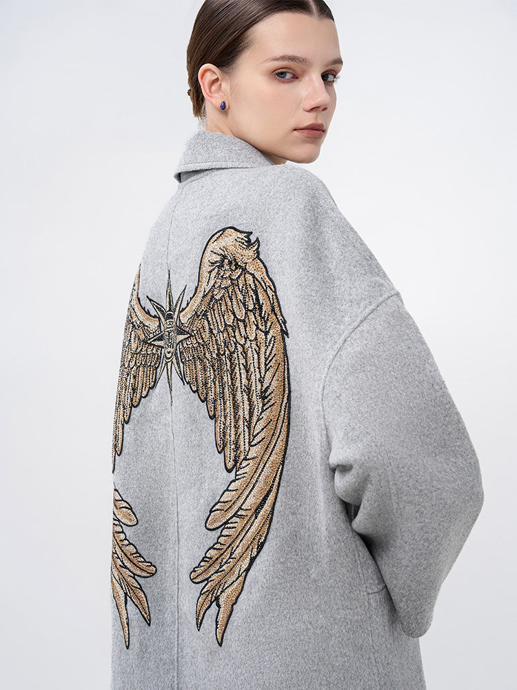TCH Wings Rhinestone Wool Trench Coat with Gray